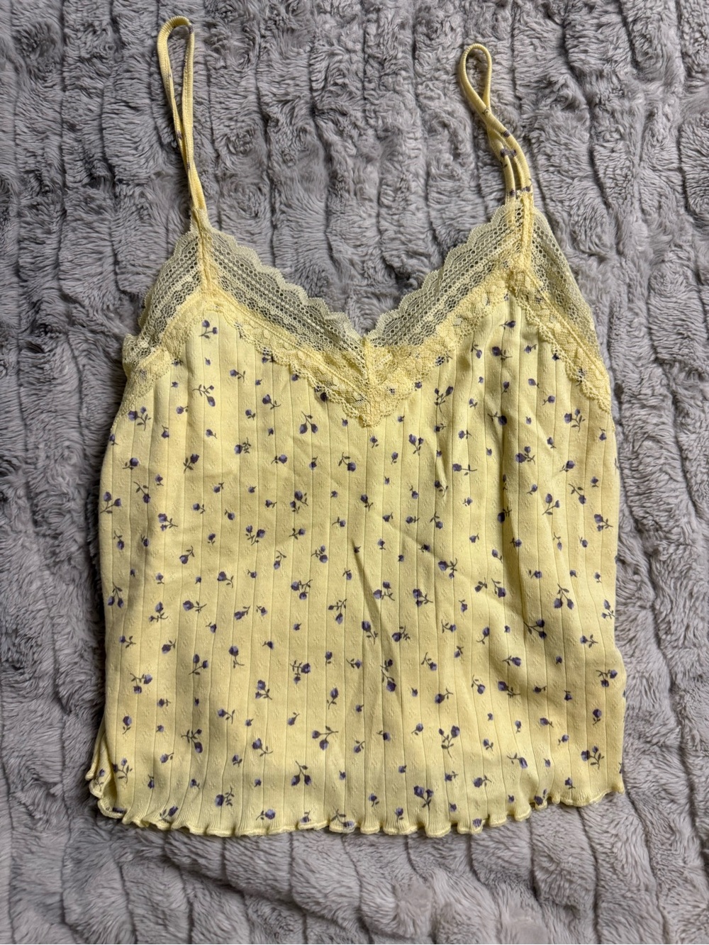 Yellow Floral Lace-Trim Cami Top
